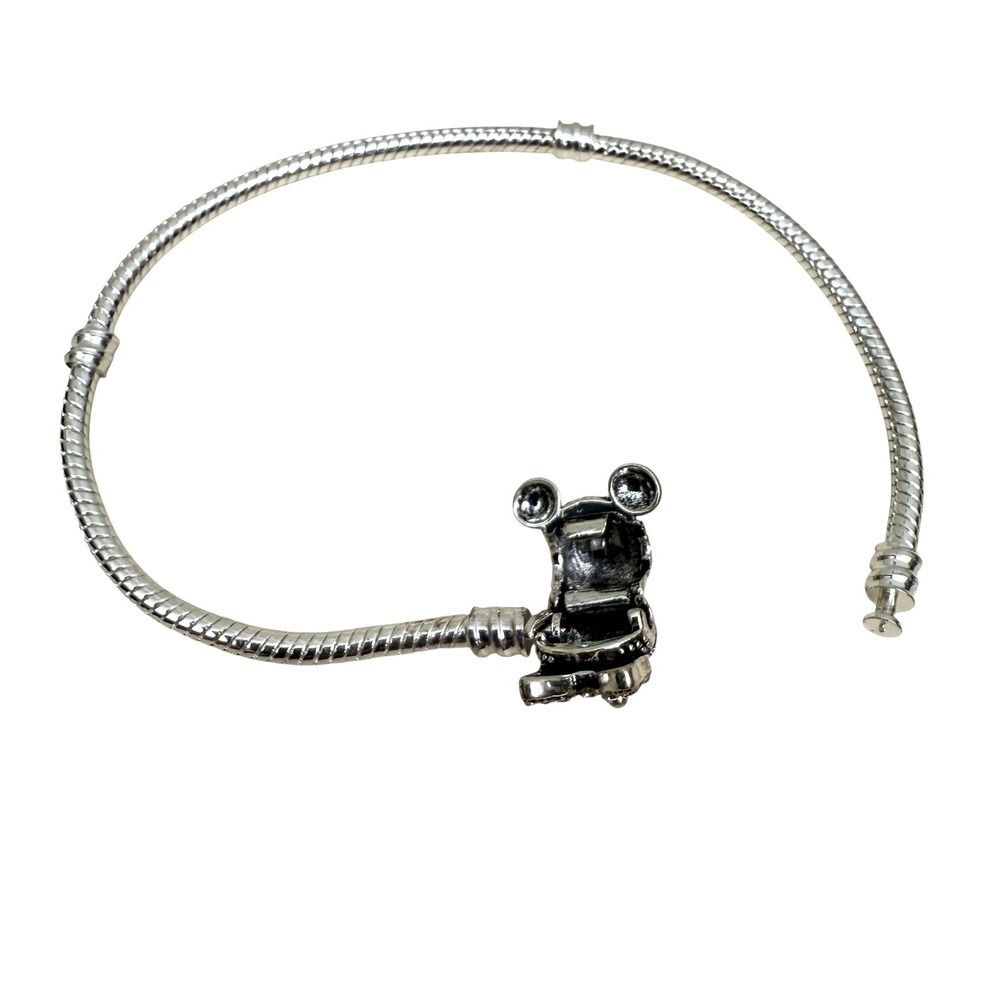 Silver Tone Minnie Mouse Charm Bracelet Snake Chain Rhinestone Bow Jewelry 7.25 - Picture 8 of 10